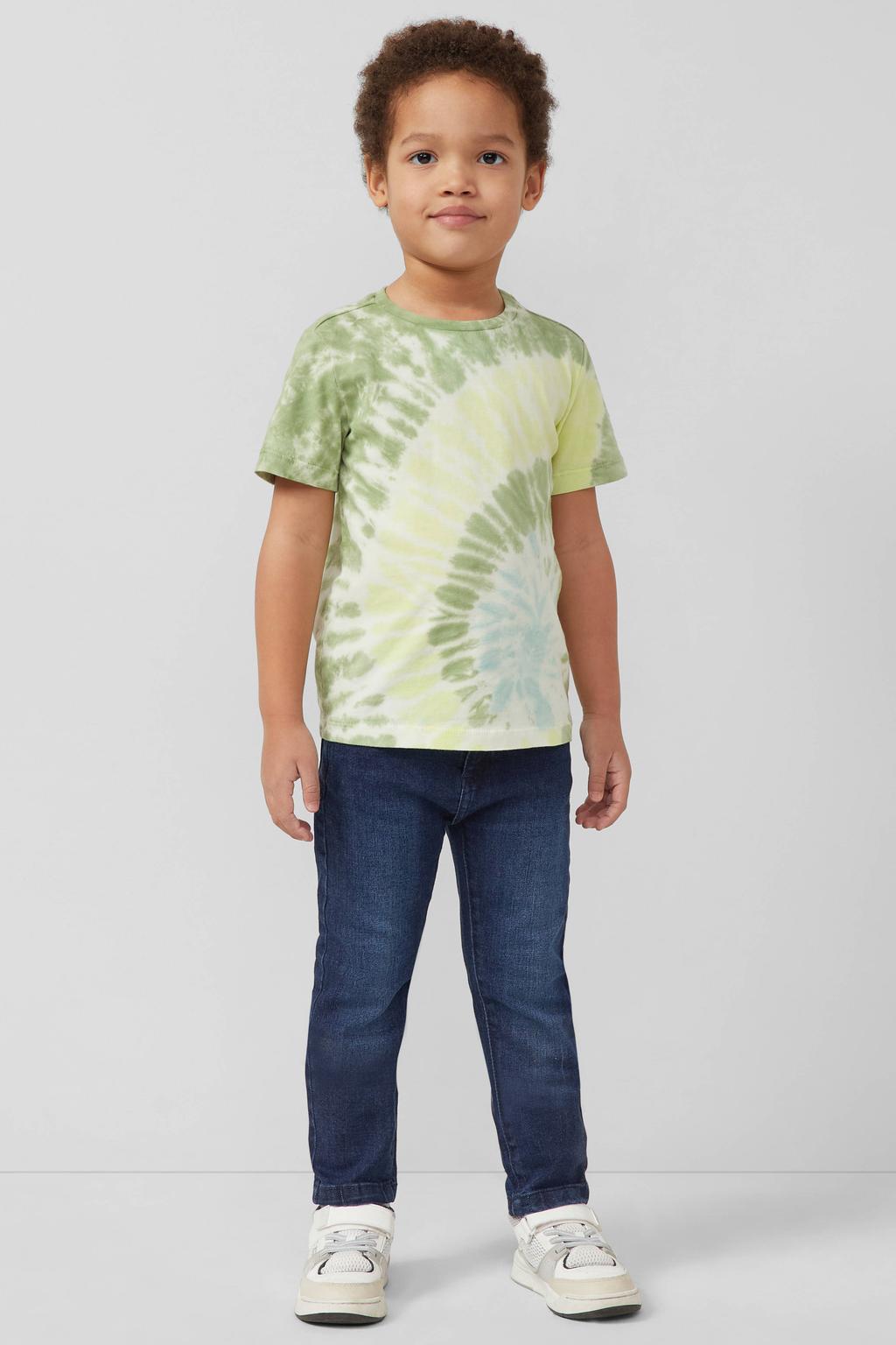 Lichtgroen, geel en blauwe jongens s.Oliver T-shirt van katoen met meerkleurige print, korte mouwen en ronde hals