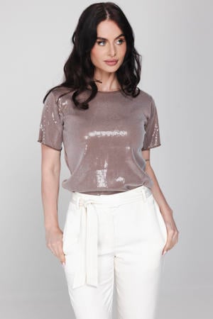 T-shirt donkerbruin met pailletten