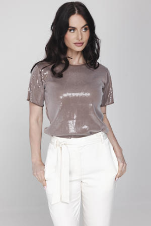 T-shirt donkerbruin met pailletten