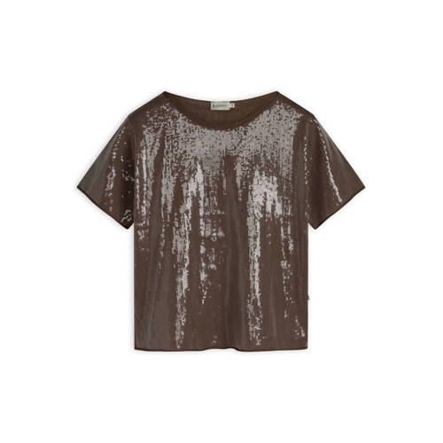 Accentil T-shirt donkerbruin met pailletten afbeelding