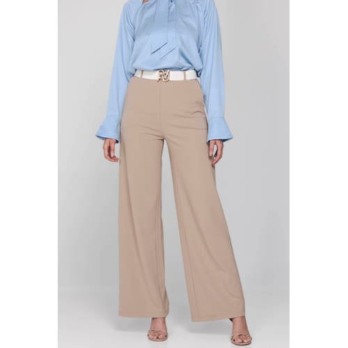 Accentil wide leg high waist casual broek zand afbeelding