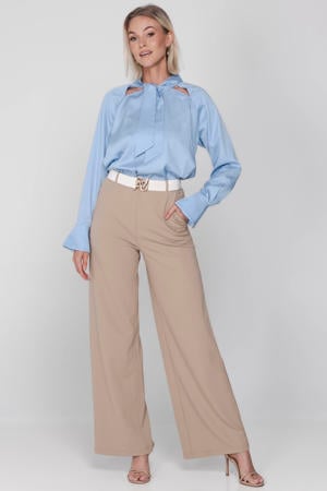 wide leg high waist casual broek zand