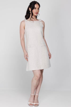 wollen korte jurk met pailletten beige