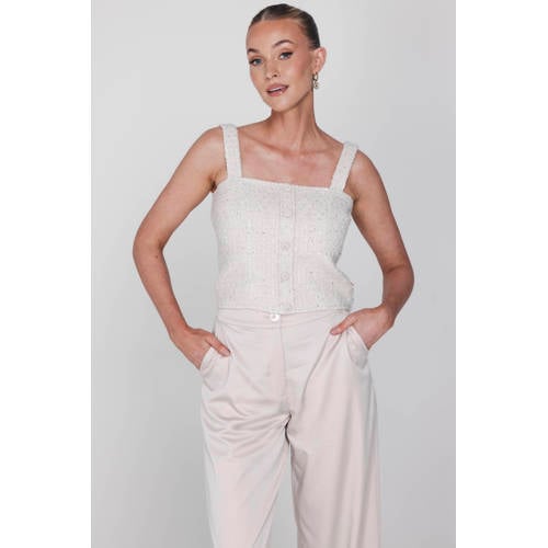 Accentil mouwloze top met wol beige met pailletten afbeelding