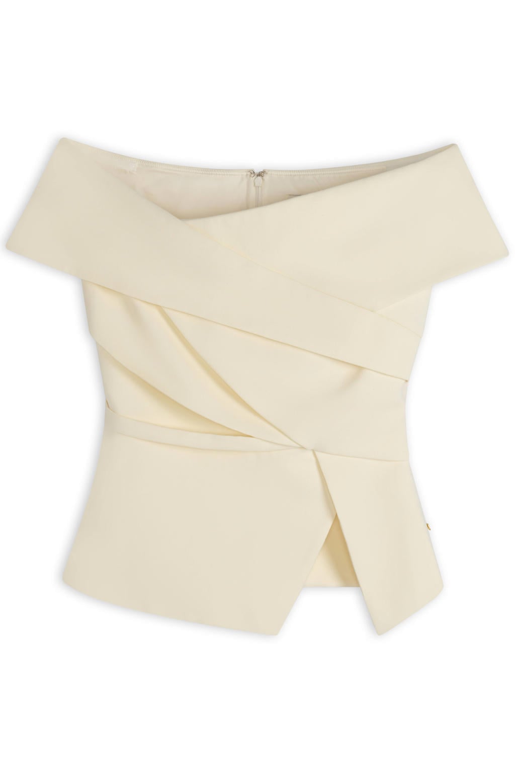 Ecru dames Accentil asymmetrische top van rayon met effen, korte mouwen, off shoulder hals en blinde ritssluiting