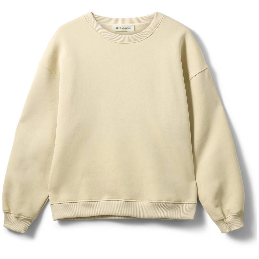 Lichtgele dames Sofie Schnoor sweater van katoen met tekst print, lange mouwen en ronde hals