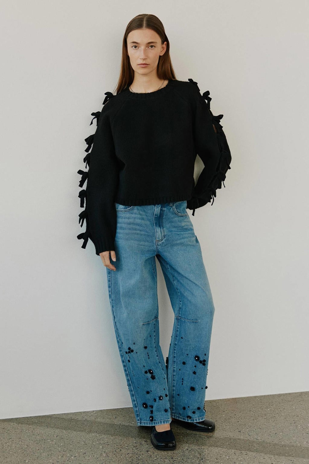 Medium blue denim dames Sofie Schnoor high waist barrel jeans van denim met rits- en knoopsluiting en effen