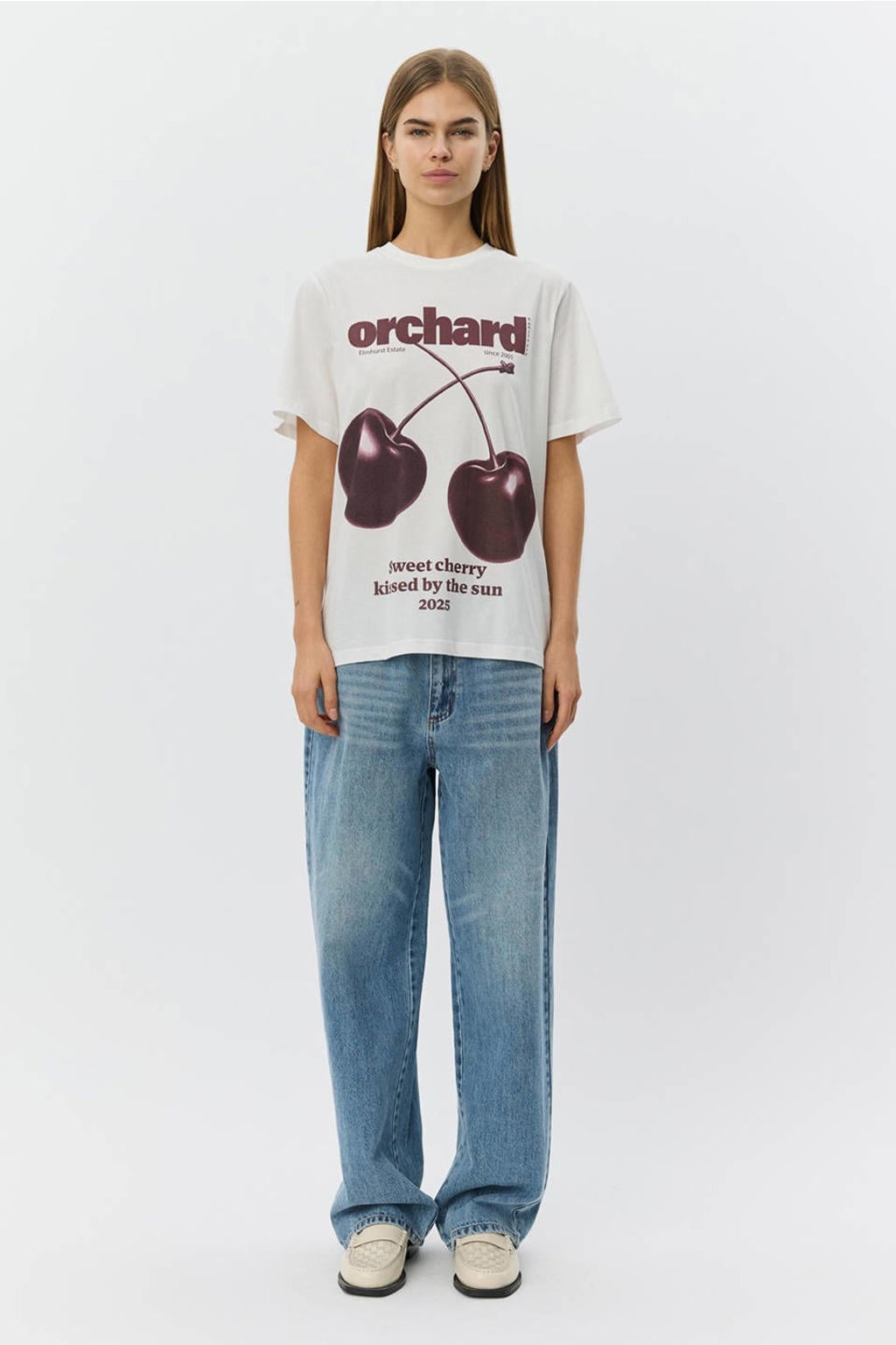 Wit en donkerrode dames Sofie Schnoor T-shirt van katoen met printopdruk, korte mouwen en ronde hals