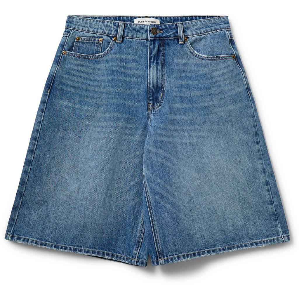 Medium blue denim dames Sofie Schnoor wide leg regular waist jort van denim met rits- en knoopsluiting en effen