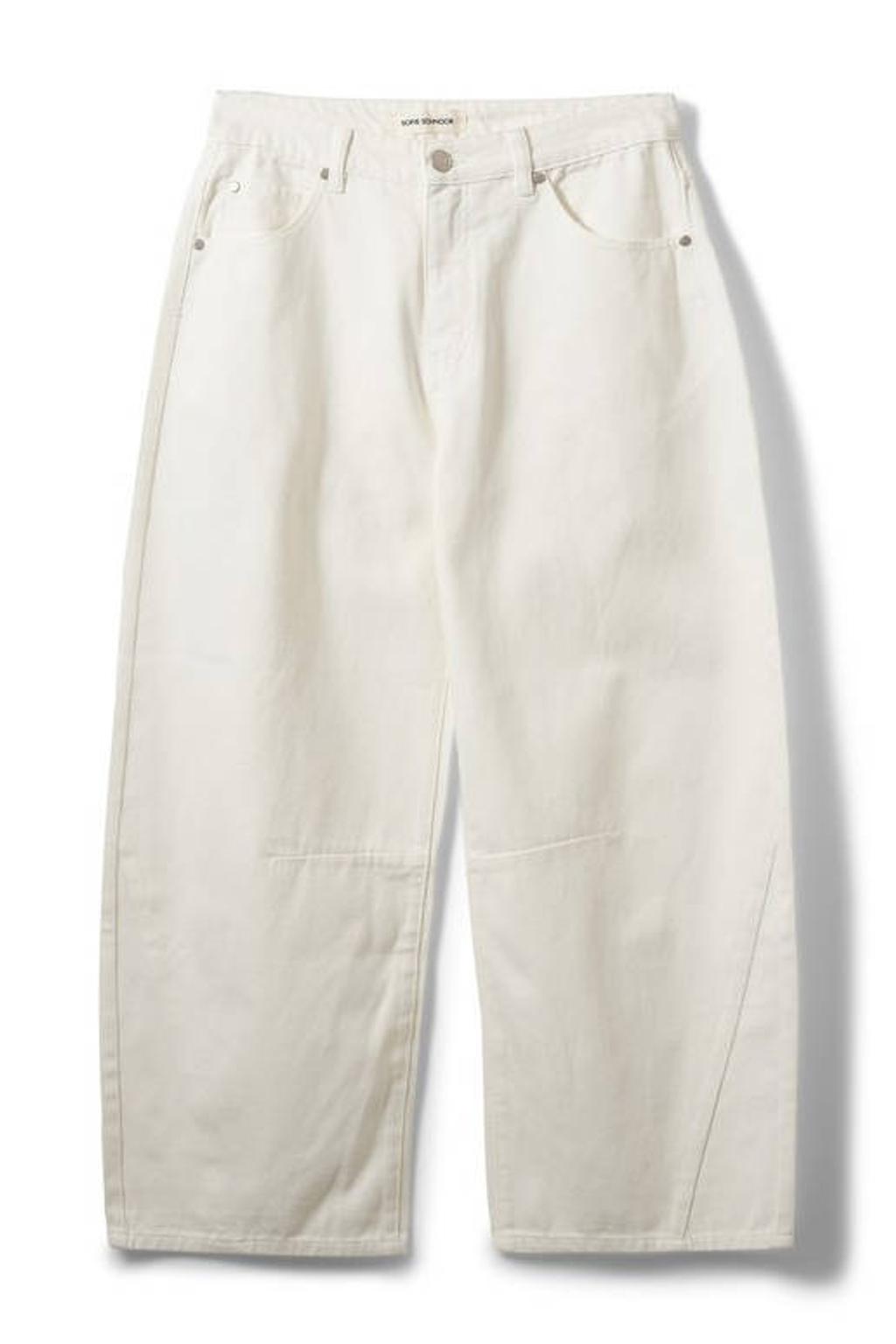 Ecru dames Sofie Schnoor barrel jeans van denim met regular waist, rits- en knoopsluiting en effen