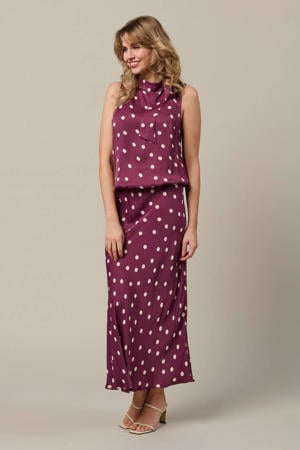 maxi rok met stippen donkerrood