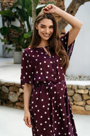 thumbnail: &Co Woman zomerjurk met stippen donkerrood
