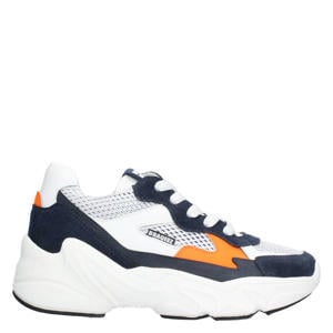 leren sneakers wit/donkerblauw