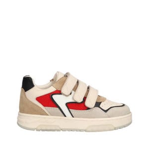 leren sneakers beige/rood