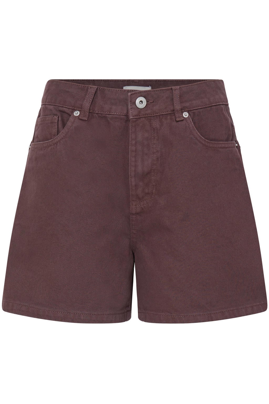 Donkerblauwe dames ICHI regular waist short van denim met loose fit, rits- en knoopsluiting en effen