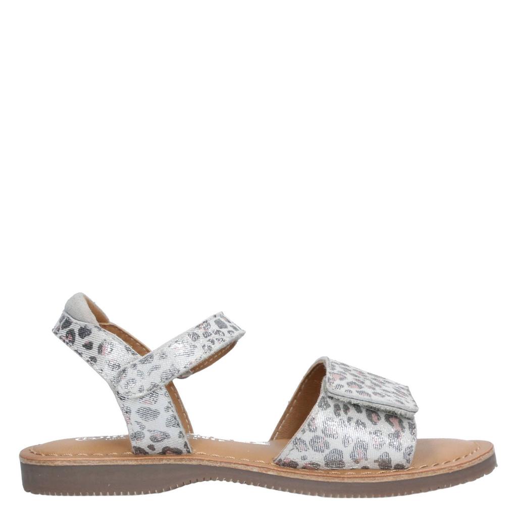 Zilverkleurige meisjes Braqeez leren sandalen met klittenband