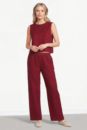 relaxed high waist broek met linnen donkerrood
