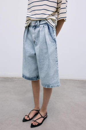 high waist bermuda short light blue denim