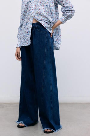 high waist wide leg jeans dark blue denim