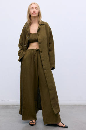 wide leg regular waist broek met linnen