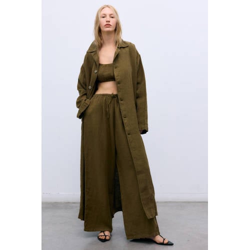 The New Society wide leg regular waist broek met linnen afbeelding
