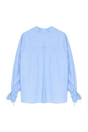 thumbnail: Lichtblauw en witte dames The New Society blouse van katoen met krijtstreepprint, lange mouwen, klassieke kraag en knoopsluiting