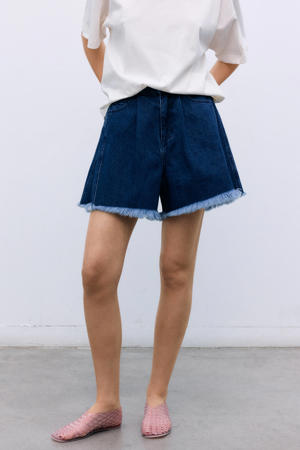 relaxed high waist denim short dark blue denim