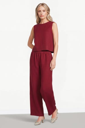 top met linnen donkerrood