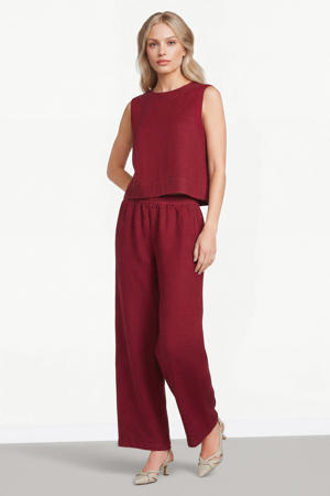 top met linnen donkerrood