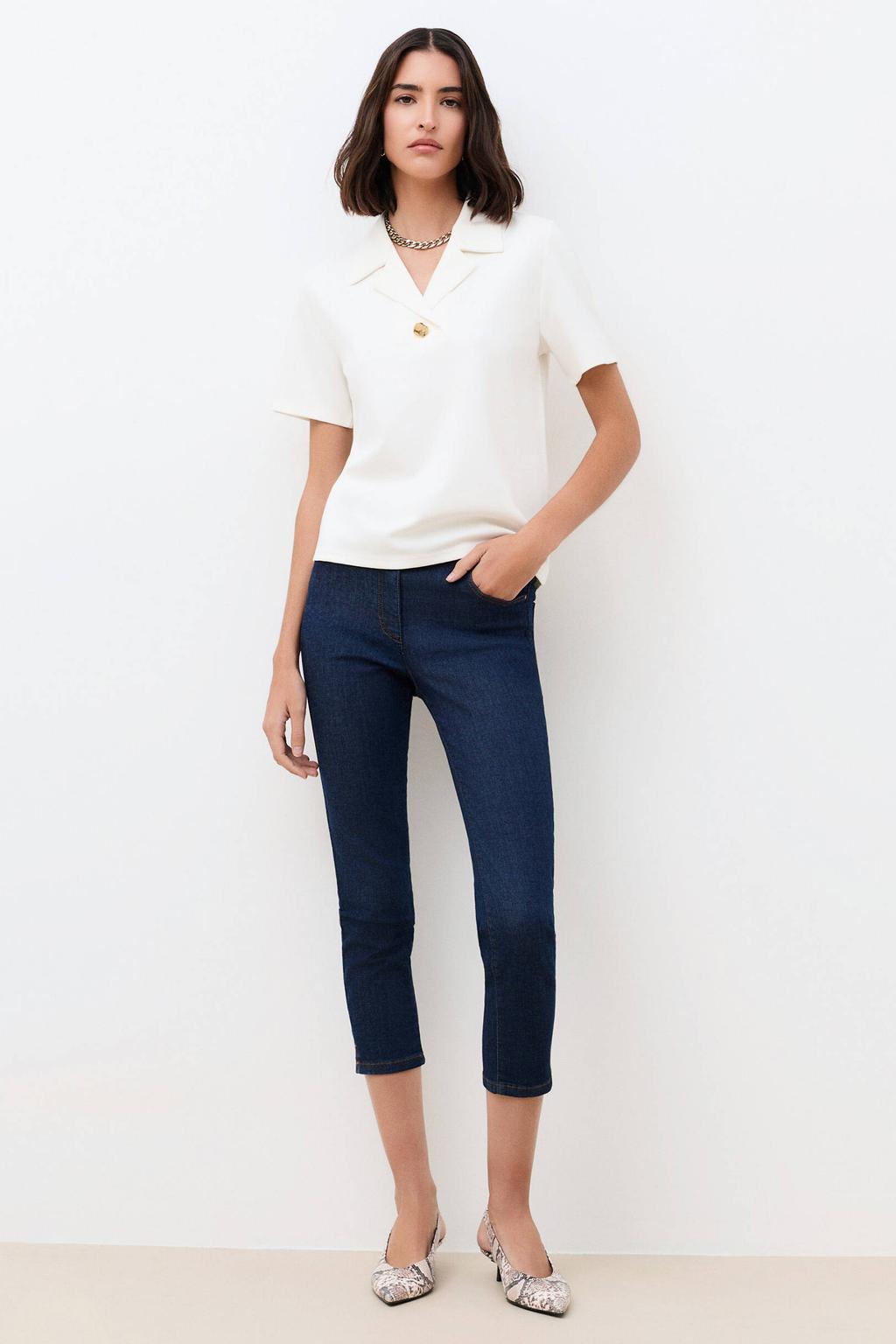 Crème dames Caroll polo crème van viscose met effen, korte mouwen en knoopsluiting