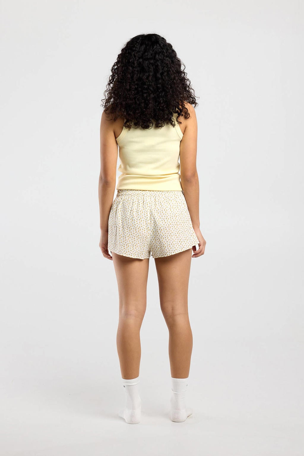 Lichtgele dames America Today katoenen pyjamashort met elastische tailleband