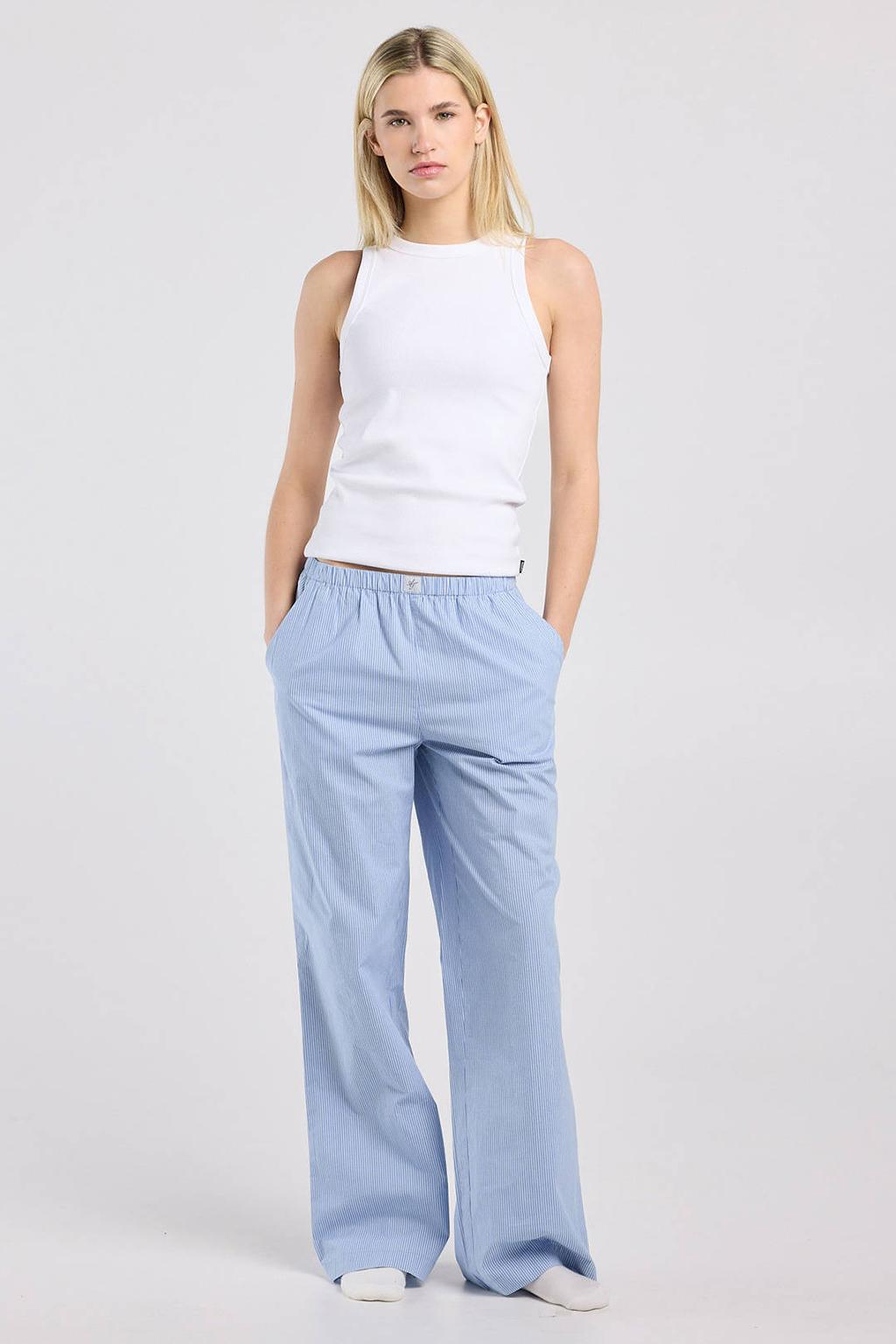 Blauw en witte dames America Today pyjamabroek van katoen met elastische tailleband en strepenprint