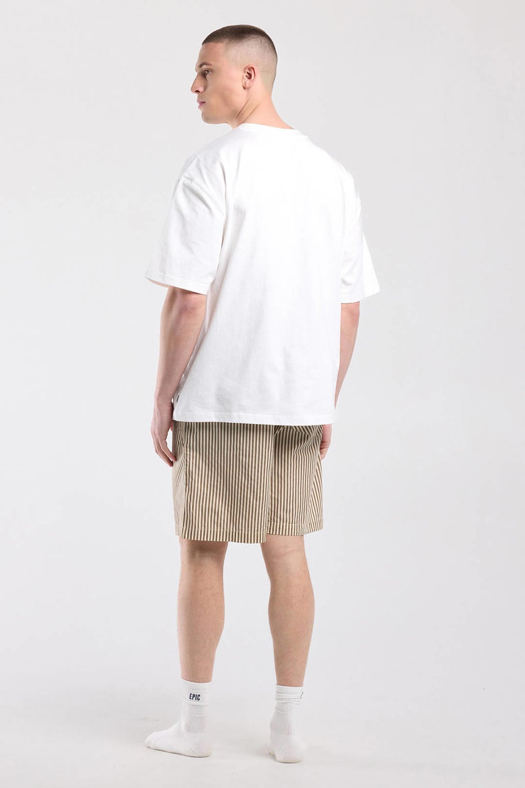 America Today gestreepte pyjamashort beige