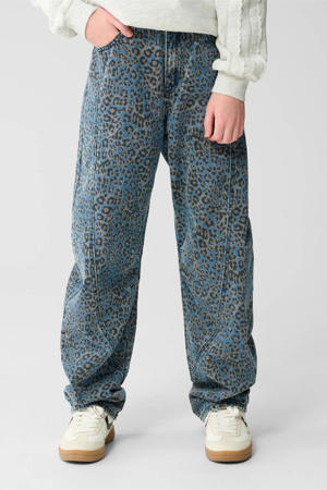 high waist barrel jeans met panterprint medium blue denim