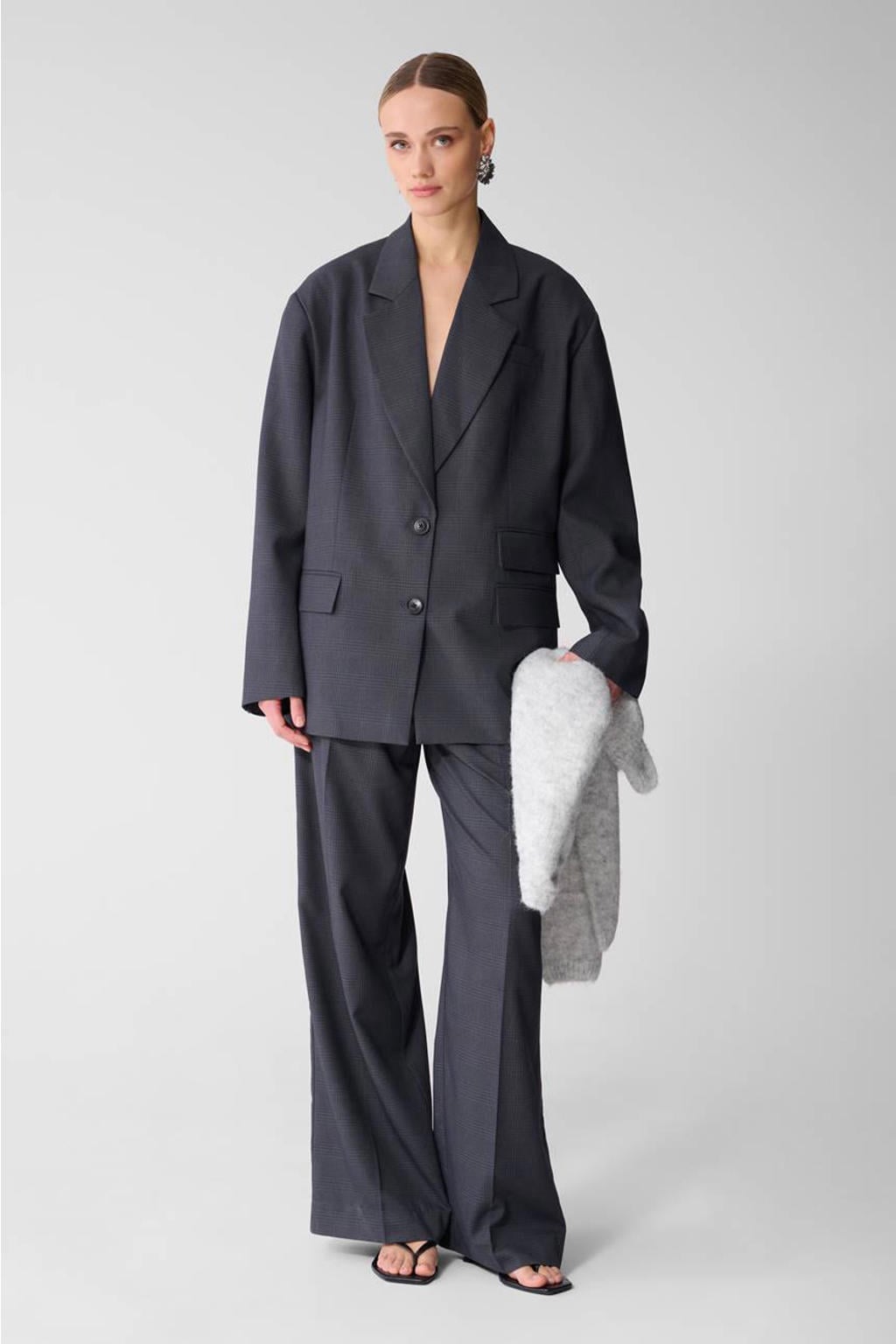 Grijze dames Shoeby geruit regular blazer van polyester met lange mouwen, reverskraag en knoopsluiting