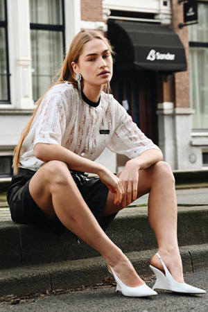 oversized kanten T-shirt wit