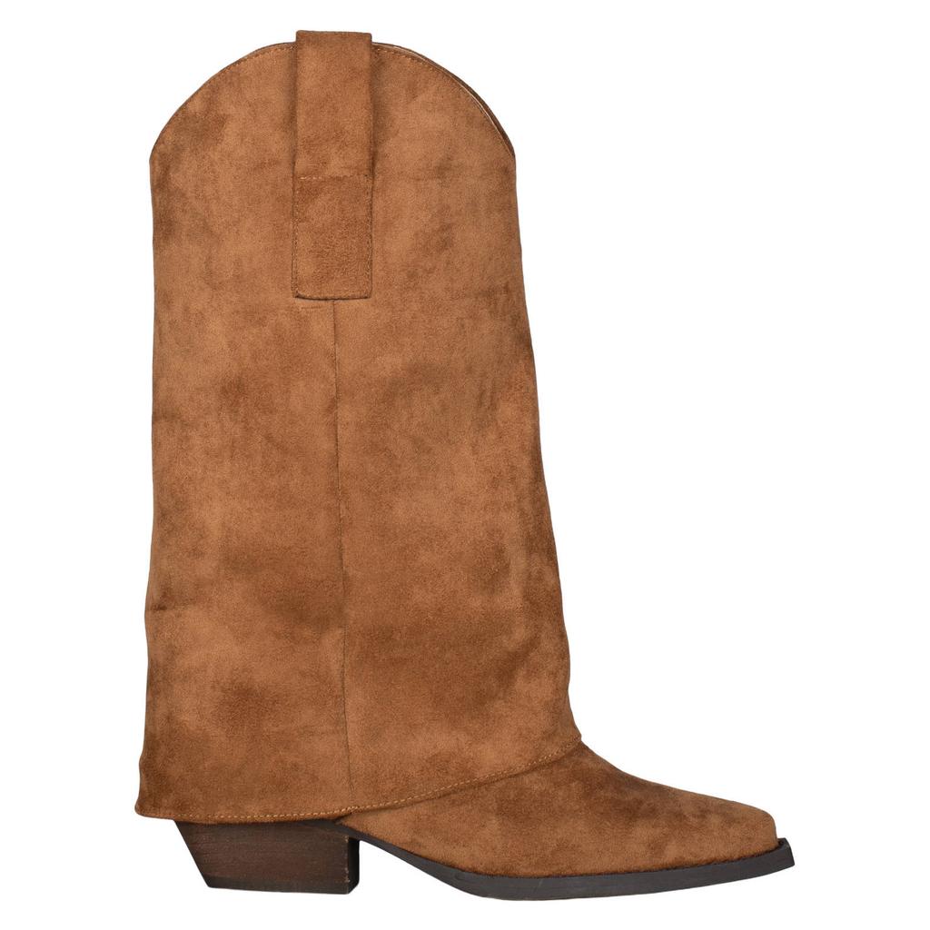 Cognackleurige dames POSH by Poelman Blair cowboylaarzen met flap van suèdelook