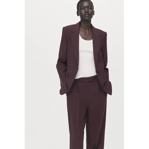 Mango wide leg low waist broek donkerpaars afbeelding