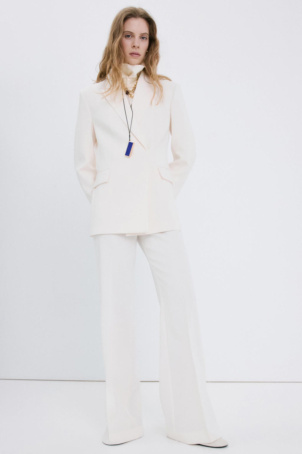 Ecru dames Mango wide leg regular waist broek met ritssluiting en effen