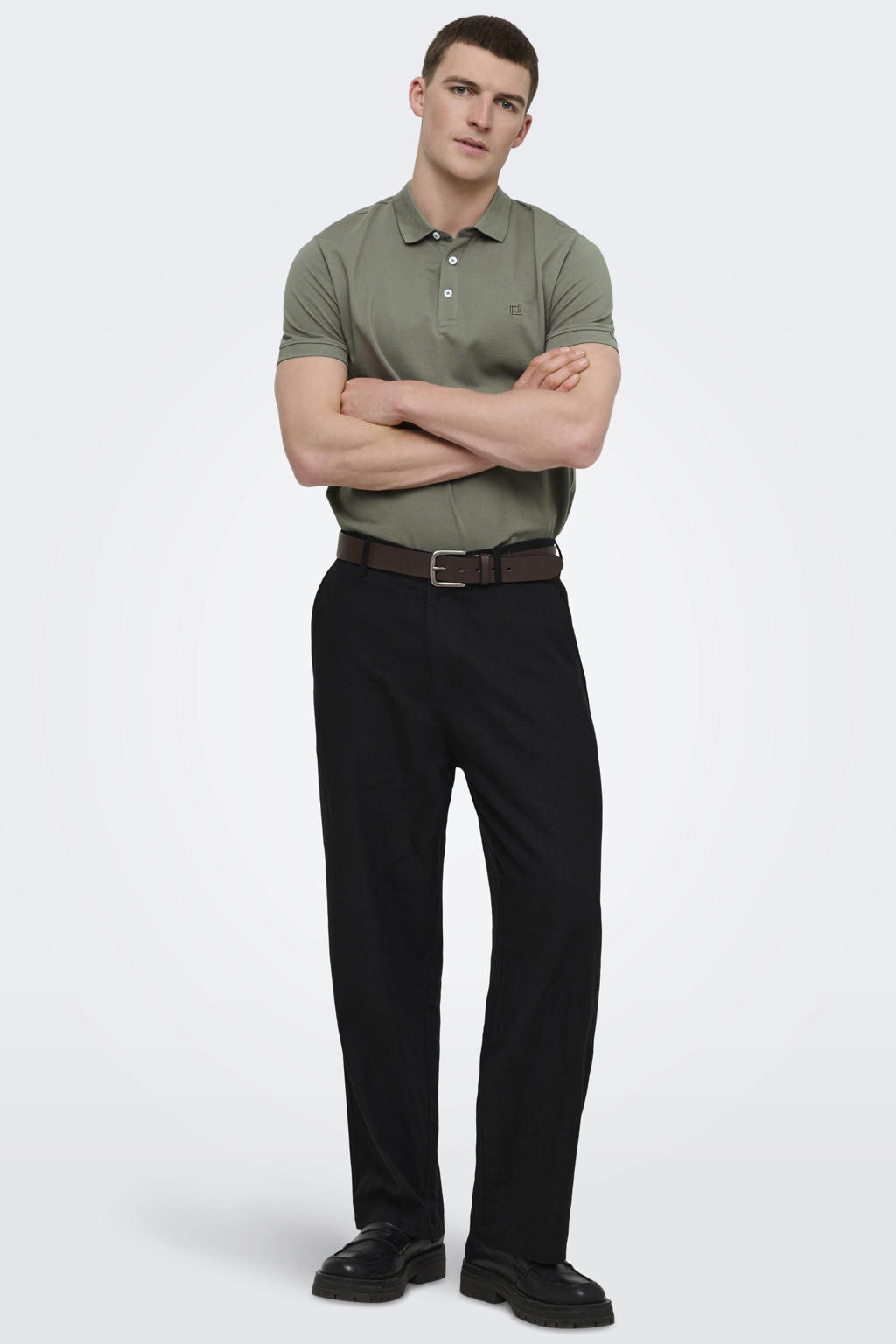 Groene heren ONLY & SONS slim polo van katoen met effen, korte mouwen en pique