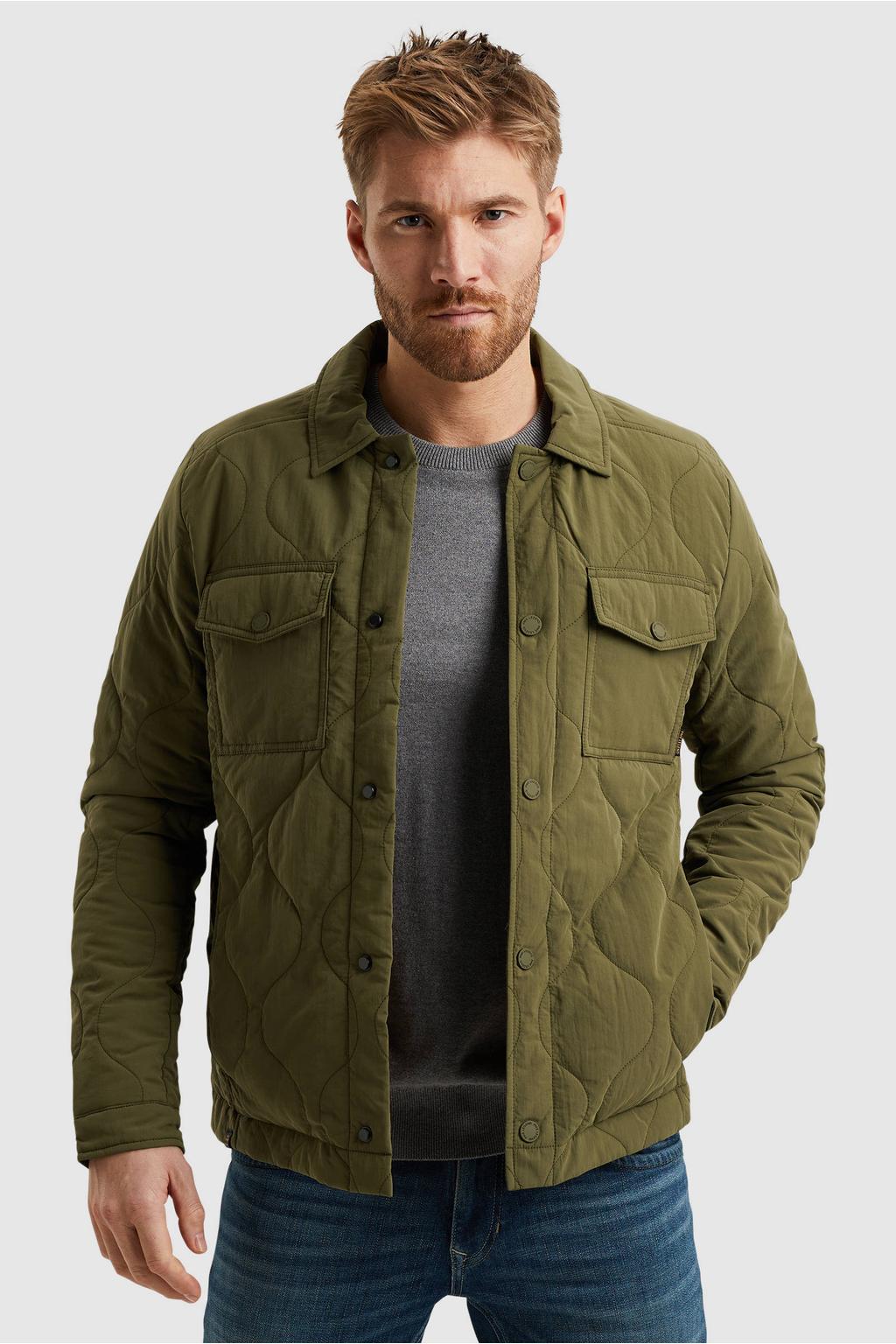 Groene heren PME Legend gewatteerde jas van nylon met effen, lange mouwen, drukknoopsluiting en doorgestikte details