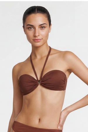 niet-voorgevormde strapless bandeau bikinitop bruin