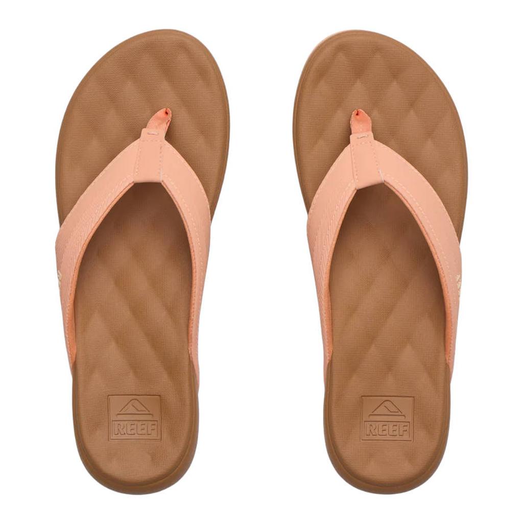 Zalmkleurige dames Reef Cushion Melody leren teenslippers van imitatieleer
