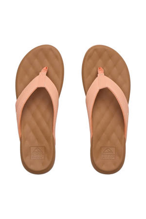 Cushion Melody leren teenslippers zalm