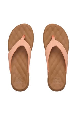 Cushion Melody leren teenslippers zalm