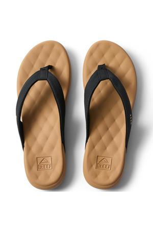 Cushion Melody leren teenslippers zwart