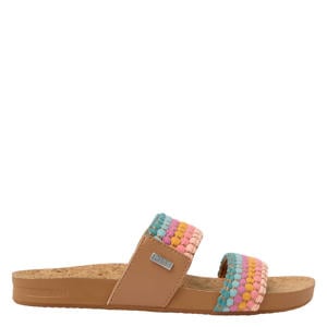 Cushion Vista leren slippers roze/aqua