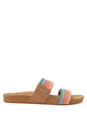 Cushion Vista leren slippers roze/aqua