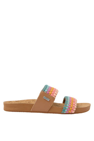 Cushion Vista leren slippers roze/aqua