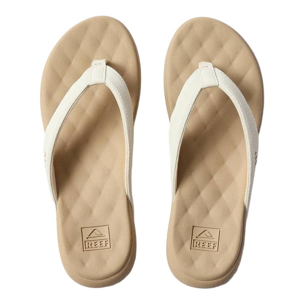 Ecru dames Reef Cushion Melody leren teenslippers van imitatieleer